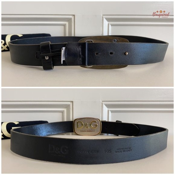 Authentic Dolce & Gabbana Black Leather Gold/Silver D&G Logo Buckle Belt 105/42 - Picture 6 of 13